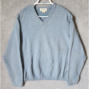 J Crew Blue / Gray V Neck 100% Cotton Chunky Knit Sweater Size XL